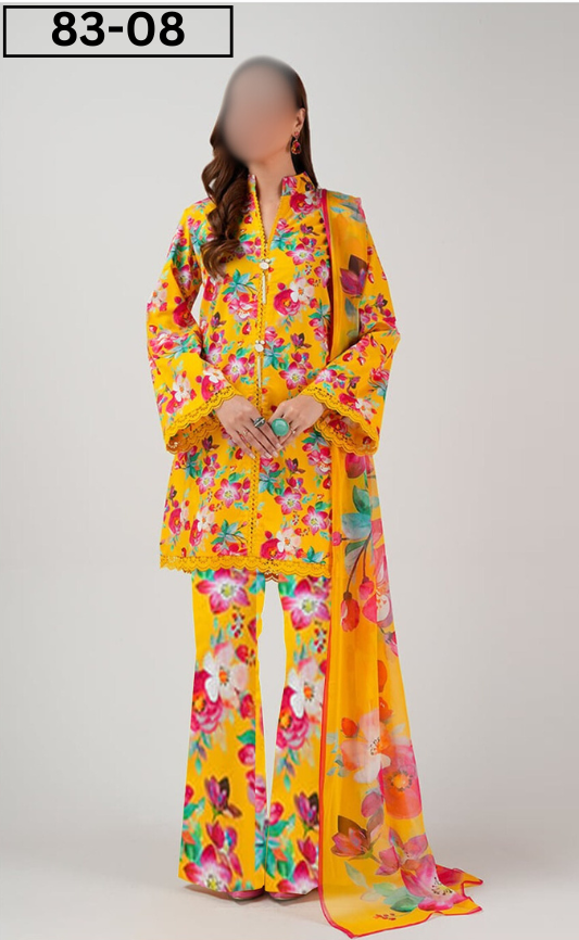 VOL 83 | DS 08 | DIGITAL PRINTED LAWN 3PC VOIL DUPATTA