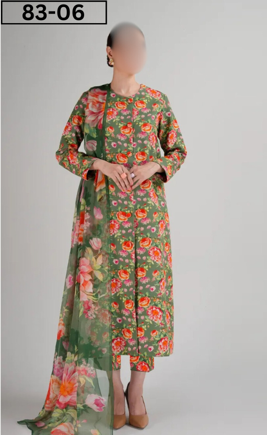 VOL 83 | DS 06 | DIGITAL PRINTED LAWN 3PC VOIL DUPATTA