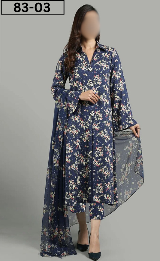 VOL 83 | DS 03 | DIGITAL PRINTED LAWN 3PC VOIL DUPATTA
