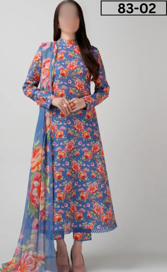 VOL 83 | DS 02 | DIGITAL PRINTED LAWN 3PC VOIL DUPATTA