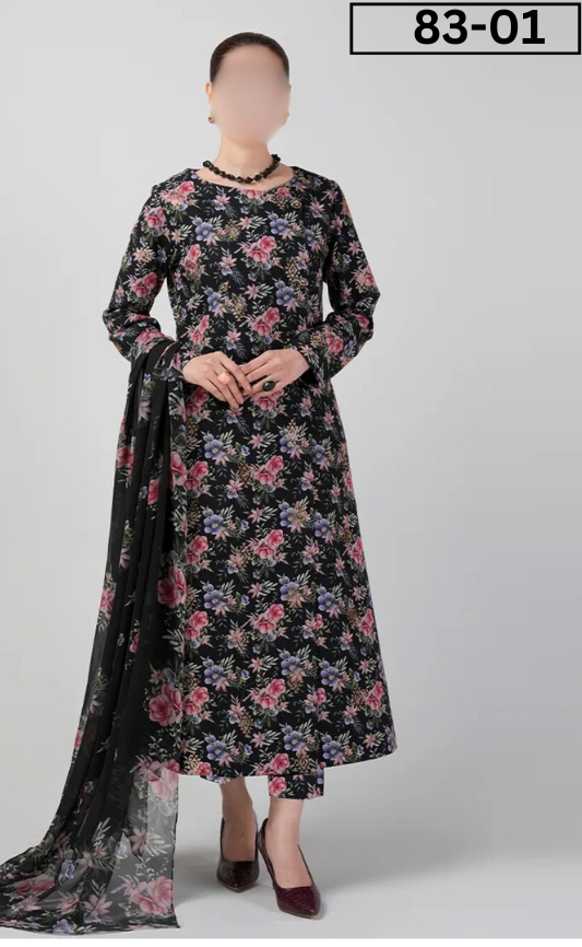 VOL 83 | DS 01 | DIGITAL PRINTED LAWN 3PC VOIL DUPATTA