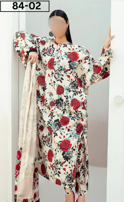 VOL 84 | DS 02 | DIGITAL PRINTED LAWN 3PC BAMBER DUPATTA