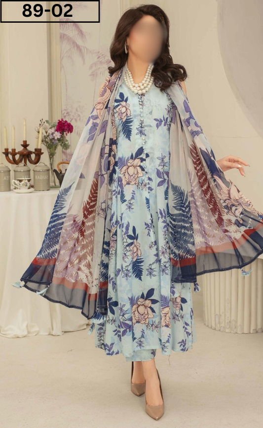 VOL 89 | DS 02 | DIGITAL PRINTED LAWN  3PC VOIL DUPATTA