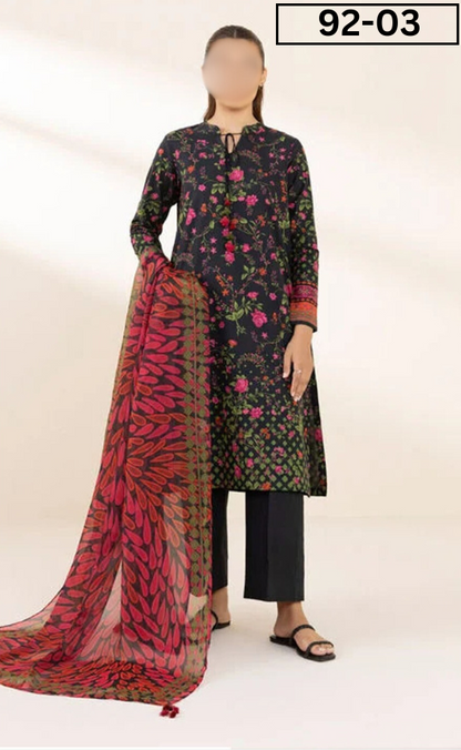 VOL 92 | DS 03 | DIGITAL PRINTED LAWN 3PC  JACQUARD VOIL DUPATTA