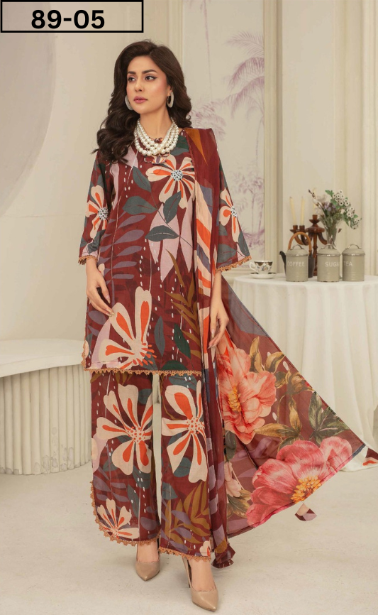 VOL 89 | DS 05 | DIGITAL PRINTED LAWN  3PC VOIL DUPATTA