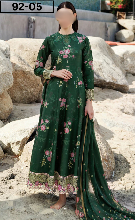 VOL 92 | DS 05 | DIGITAL PRINTED LAWN 3PC  JACQUARD VOIL DUPATTA