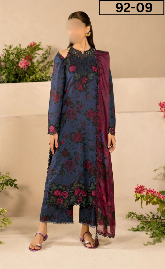 VOL 92 | DS 09 | DIGITAL PRINTED LAWN 3PC  JACQUARD VOIL DUPATTA