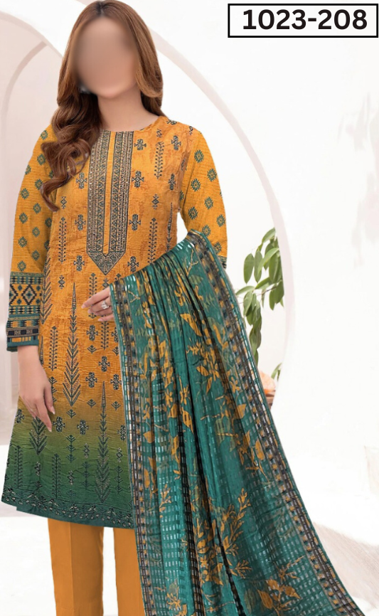 VOL 1023 | DS D208 | VISCOS PRINTED EMBROIDERED 3 PIECE