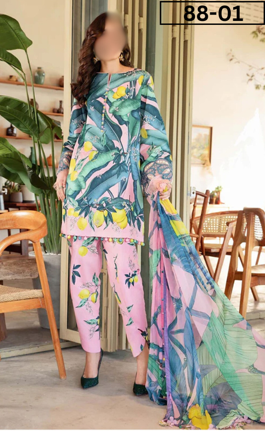 VOL 88 | DS 01 | DIGITAL PRINTED LAWN 3PC BAMBER DUPATTA