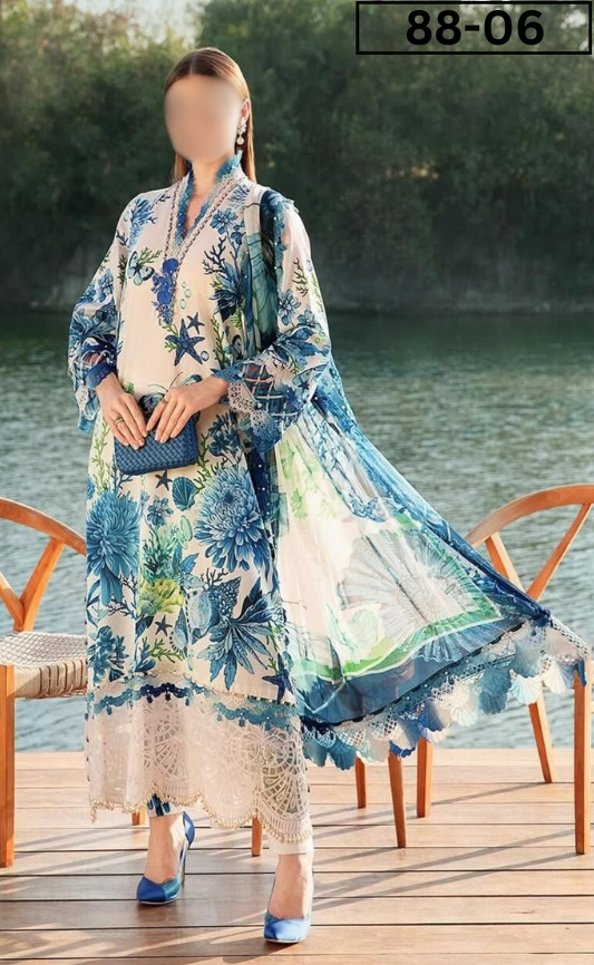 VOL 88 | DS 06 | DIGITAL PRINTED LAWN 3PC BAMBER DUPATTA