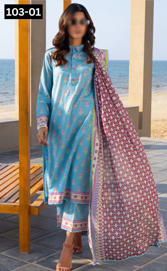 VOL 103 | DS 01 | DIGITAL PRINTED LAWN 3PC VOIL LAWN DUPATTA