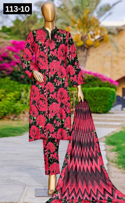 VOL 113 | DS 10 | DIGITAL PRINTED BANADORA LAWN 3PC VOIL LAWN DUPATTA