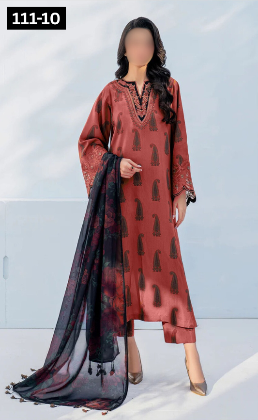 VOL 111 | DS 10 | DIGITAL PRINTED LAWN 3PC VOIL LAWN DUPATTA