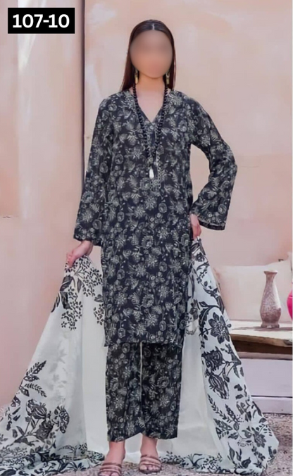 VOL 107 | DS 10 | DIGITAL PRINTED LAWN 3PC VOIL LAWN DUPATTA