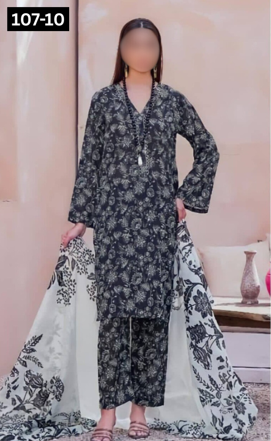 VOL 107 | DS 10 | DIGITAL PRINTED LAWN 3PC VOIL LAWN DUPATTA