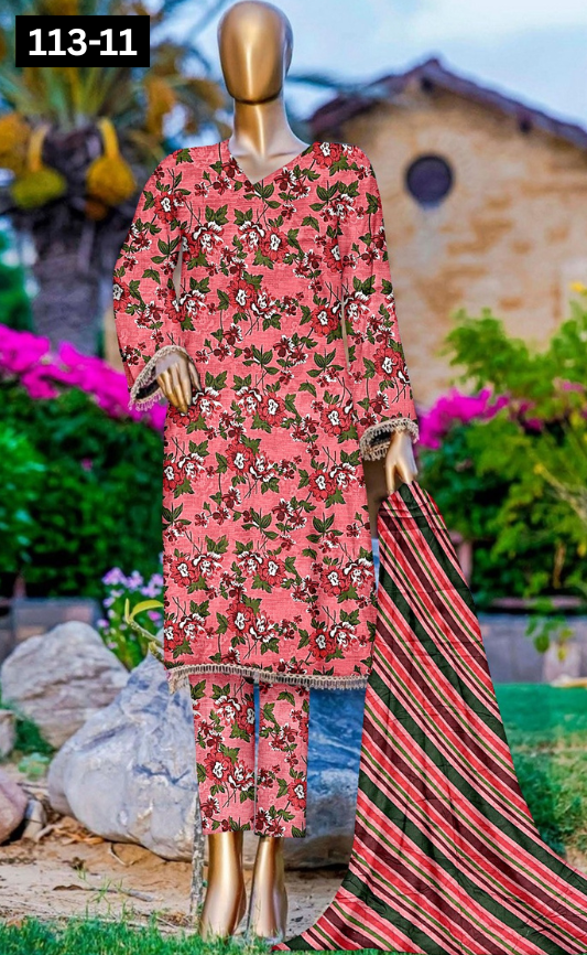 VOL 113 | DS 11 | DIGITAL PRINTED BANADORA LAWN 3PC VOIL LAWN DUPATTA