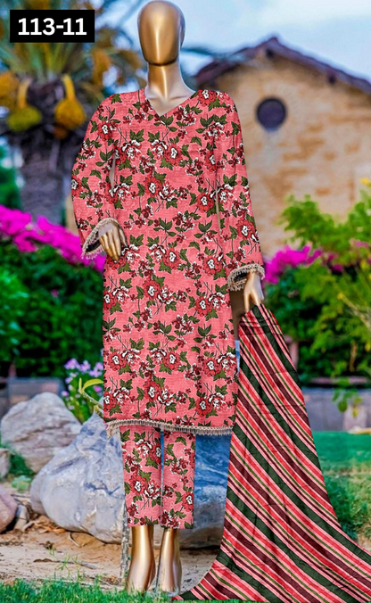 VOL 113 | DS 11 | DIGITAL PRINTED BANADORA LAWN 3PC VOIL LAWN DUPATTA