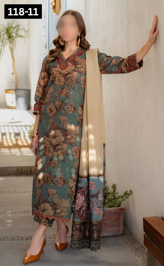 VOL 118 | DS 11 | DIGITAL PRINTED BANADORA LAWN 3PC VOIL LAWN DUPATTA