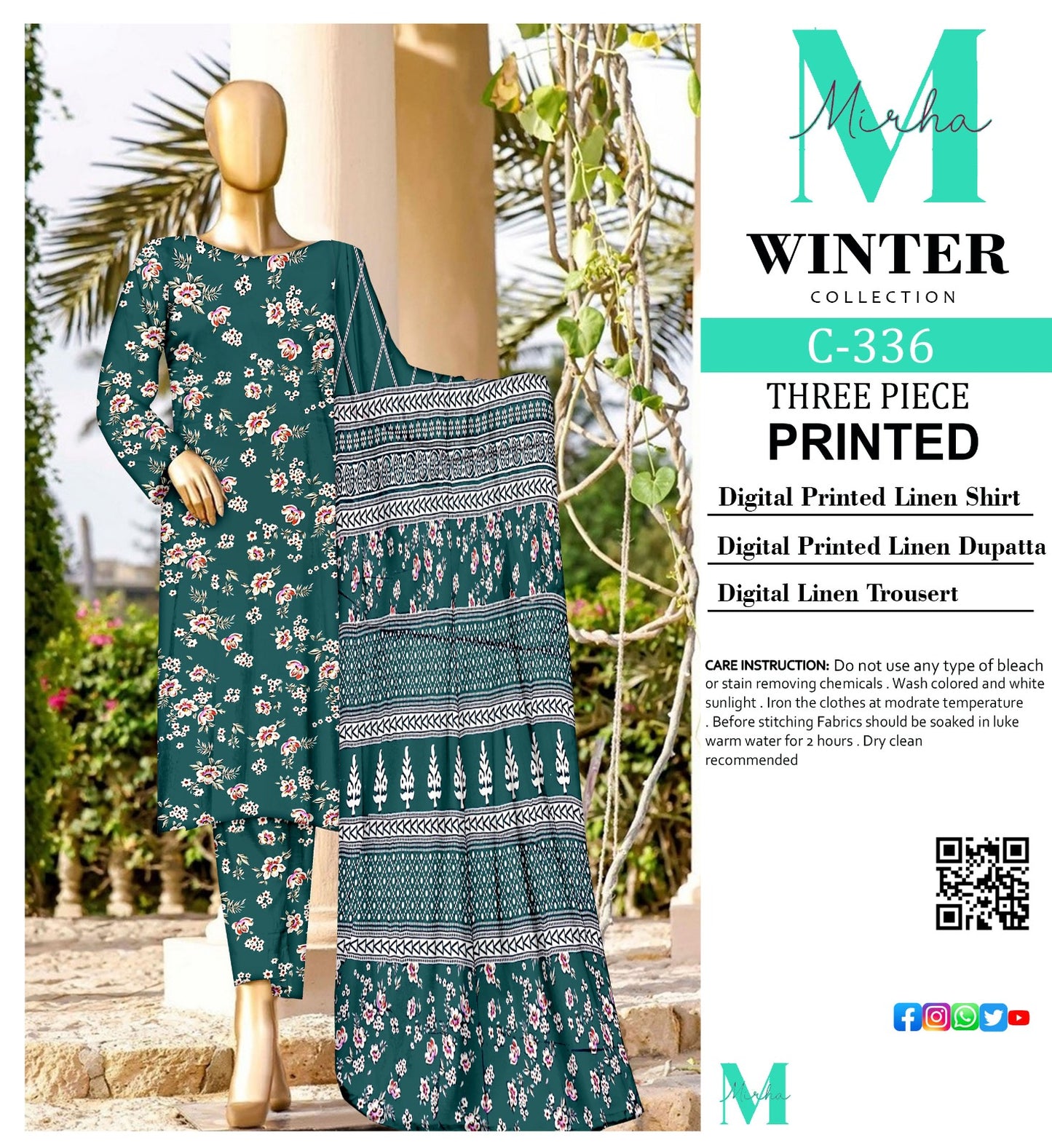 DIGITAL PRINTED LINEN 3PC | DS C336 |