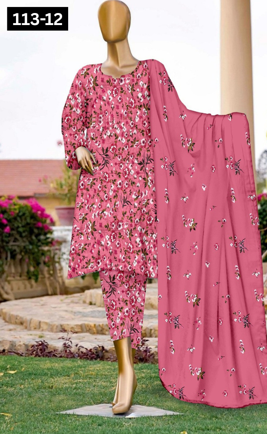 VOL 113 | DS 12 | DIGITAL PRINTED BANADORA LAWN 3PC VOIL LAWN DUPATTA