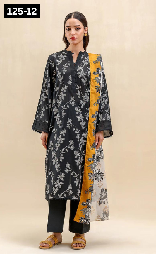 VOL 125 | DS 12 | DIGITAL PRINTED BANADORA LAWN 3PC VOIL LAWN DUPATTA