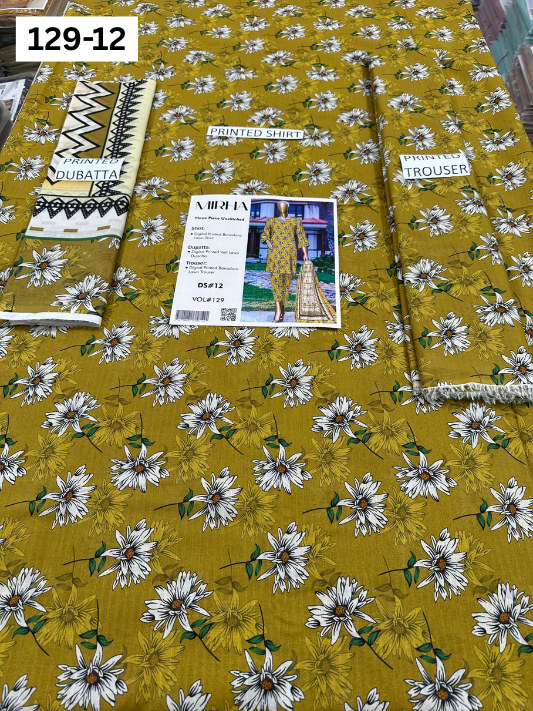 VOL 129 | DS 12 | DIGITAL PRINTED BANADORA LAWN 3PC VOIL LAWN DUPATTA