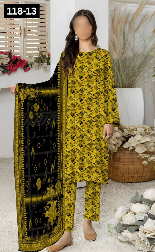 VOL 118 | DS 13 | DIGITAL PRINTED BANADORA LAWN 3PC VOIL LAWN DUPATTA