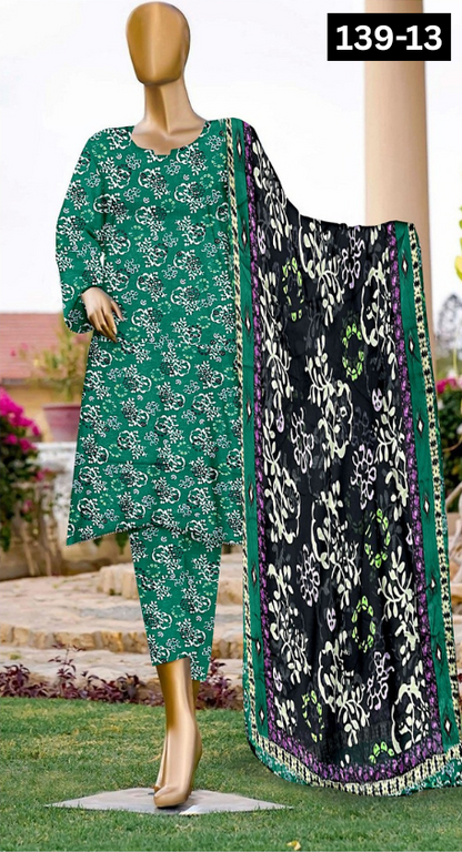 VOL 139 | DS 13 | DIGITAL PRINTED LAWN 3PC BAMBER CHIFFON DUPATTA
