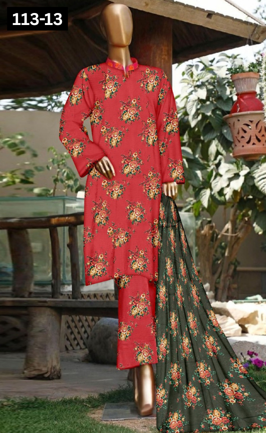 VOL 113 | DS 13 | DIGITAL PRINTED BANADORA LAWN 3PC VOIL LAWN DUPATTA