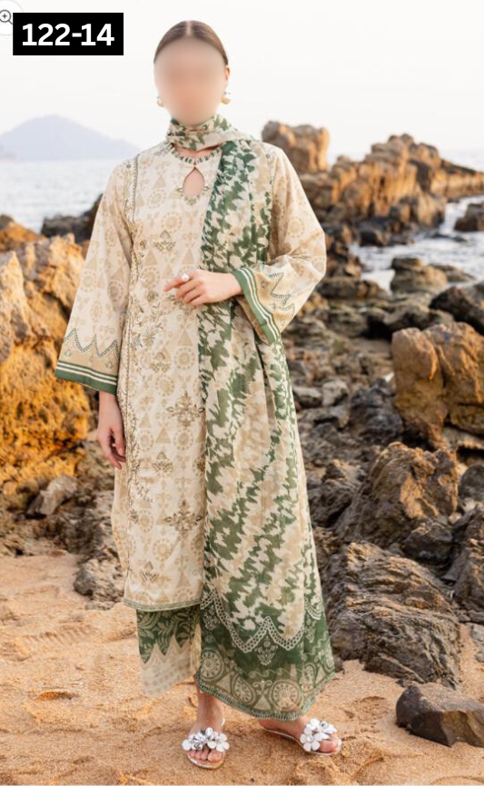 VOL 122 | DS 14 | DIGITAL PRINTED LAWN 3PC BAMBER CHIFFON DUPATTA