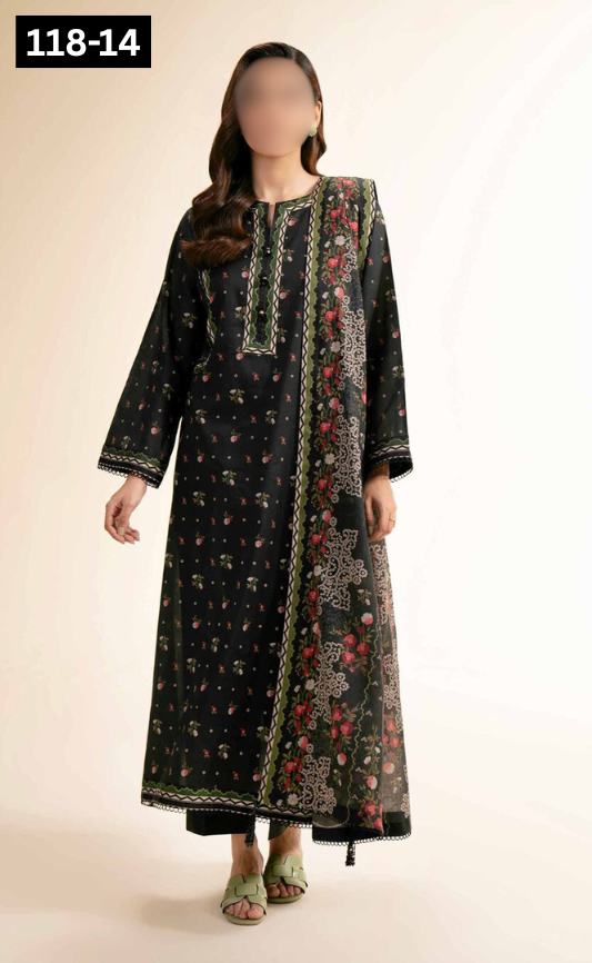 VOL 118 | DS 14 | DIGITAL PRINTED BANADORA LAWN 3PC VOIL LAWN DUPATTA