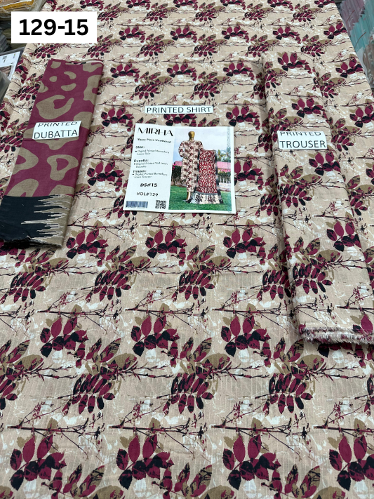 VOL 129 | DS 15 | DIGITAL PRINTED BANADORA LAWN 3PC VOIL LAWN DUPATTA