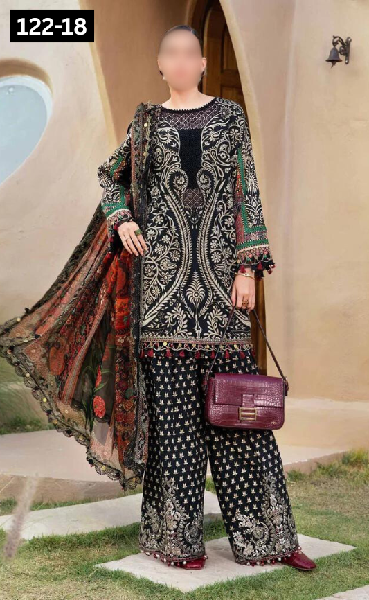 VOL 122 | DS 18 | DIGITAL PRINTED LAWN 3PC BAMBER CHIFFON DUPATTA