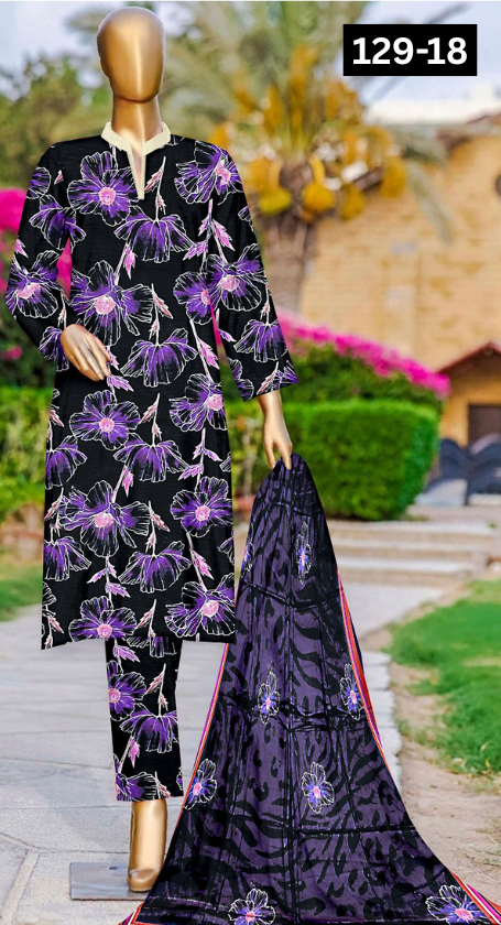VOL 129 | DS 18 | DIGITAL PRINTED BANADORA LAWN 3PC VOIL LAWN DUPATTA