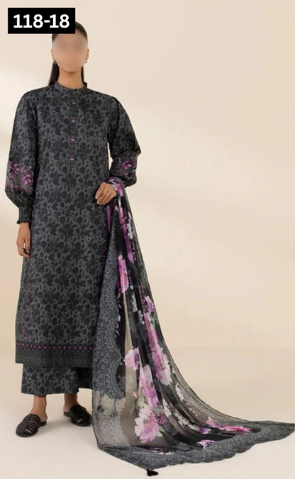 VOL 118 | DS 18 | DIGITAL PRINTED BANADORA LAWN 3PC VOIL LAWN DUPATTA