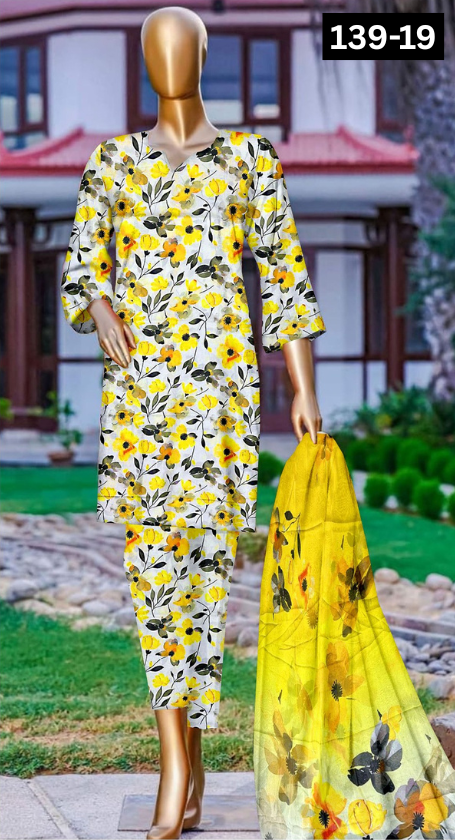 VOL 139 | DS 19 | DIGITAL PRINTED LAWN 3PC BAMBER CHIFFON DUPATTA