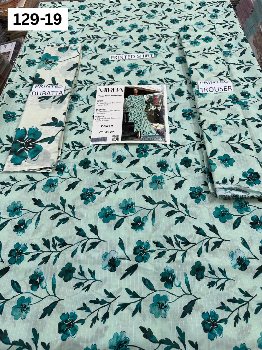 VOL 129 | DS 19 | DIGITAL PRINTED BANADORA LAWN 3PC VOIL LAWN DUPATTA