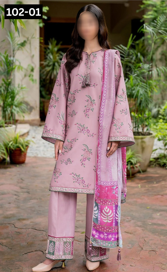 VOL 102 | DS 01 | DIGITAL PRINTED BANA DORA LAWN 3PC VOIL LAWN DUPATTA