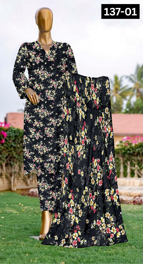 VOL 137 | DS 01 | DIGITAL PRINTED LAWN 3PC BAMBER CHIFFON DUPATTA