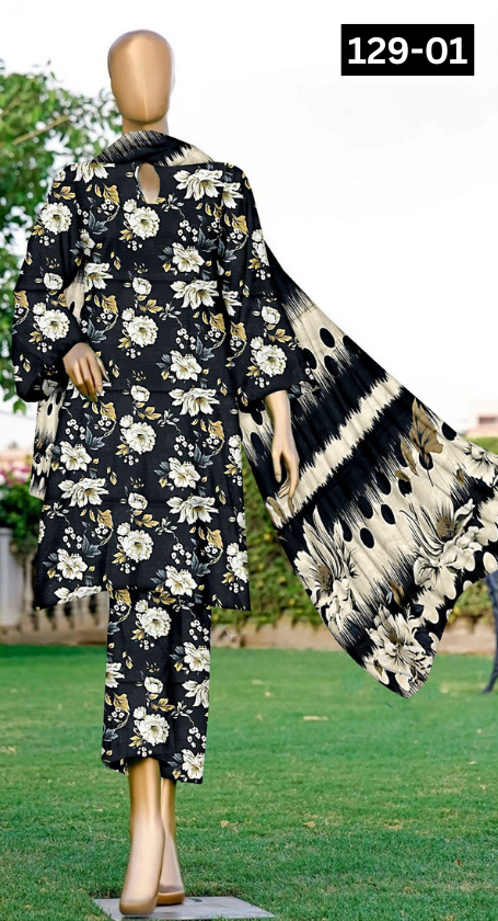 VOL 129 | DS 01 | DIGITAL PRINTED BANADORA LAWN 3PC VOIL LAWN DUPATTA