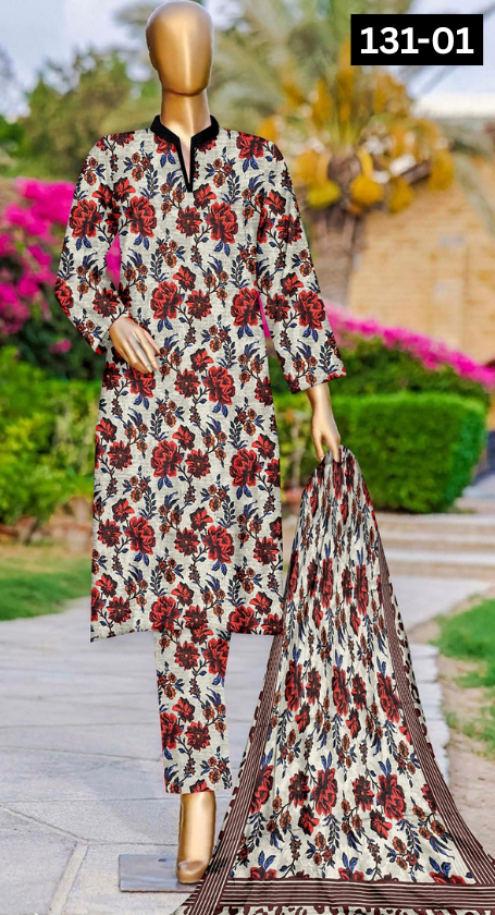 VOL 131 | DS 01 | DIGITAL PRINTED BANADORA LAWN 3PC VOIL LAWN DUPATTA