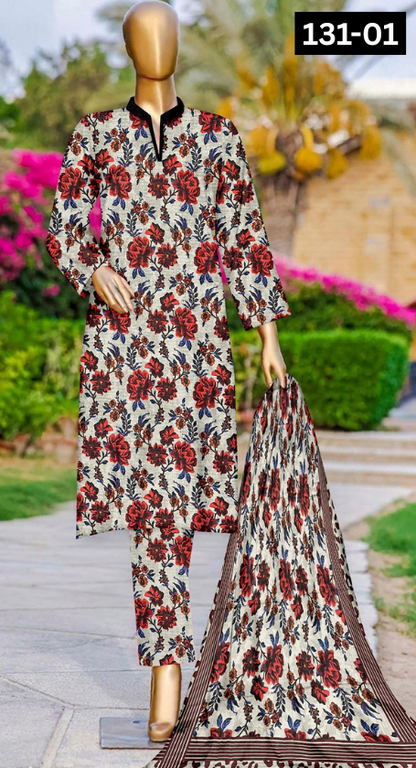 VOL 131 | DS 01 | DIGITAL PRINTED BANADORA LAWN 3PC VOIL LAWN DUPATTA