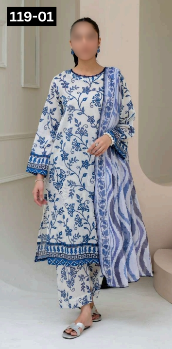 VOL 119 | DS 01 | DIGITAL PRINTED BANADORA LAWN 3PC VOIL LAWN DUPATTA