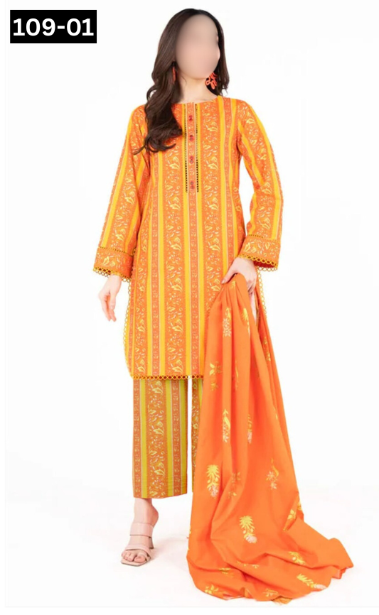 VOL 109 | DS 01 | DIGITAL PRINTED LAWN 3PC VOIL LAWN DUPATTA