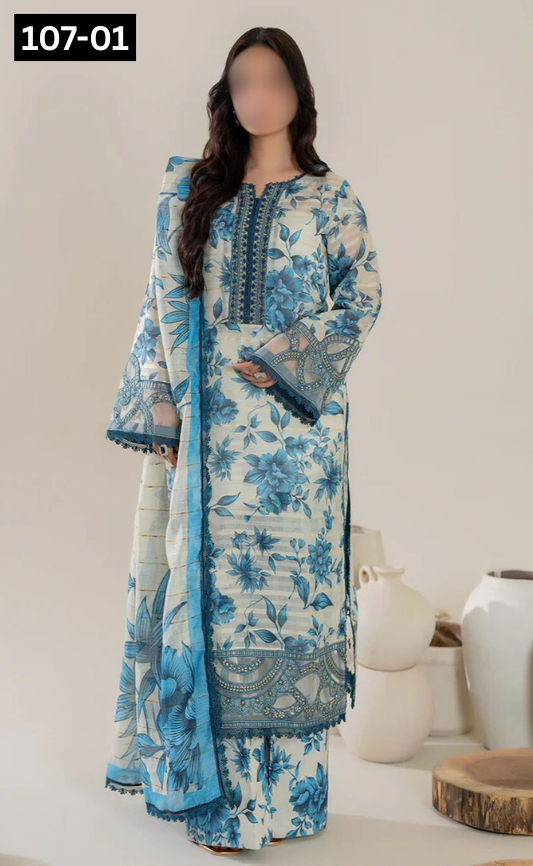 VOL 107 | DS 01 | DIGITAL PRINTED LAWN 3PC VOIL LAWN DUPATTA