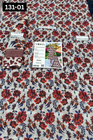 VOL 131 | DS 01 | DIGITAL PRINTED BANADORA LAWN 3PC VOIL LAWN DUPATTA