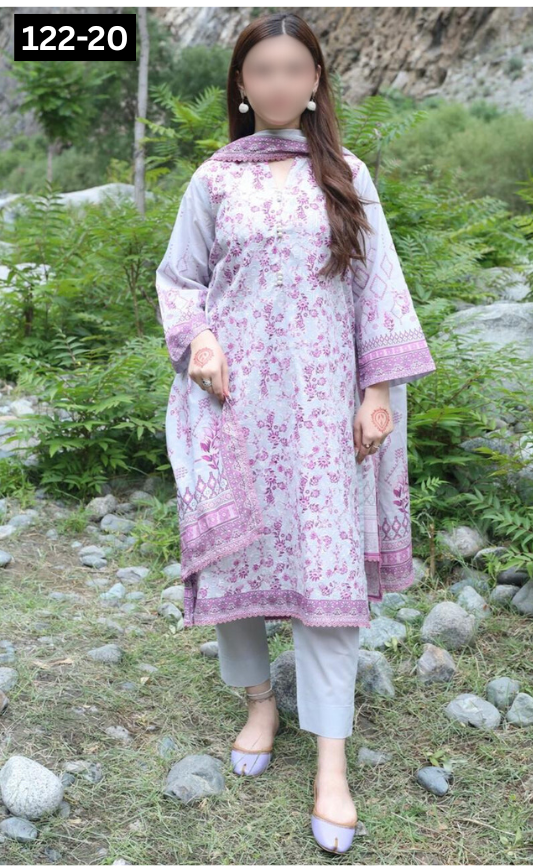 VOL 122 | DS 20 | DIGITAL PRINTED LAWN 3PC BAMBER CHIFFON DUPATTA