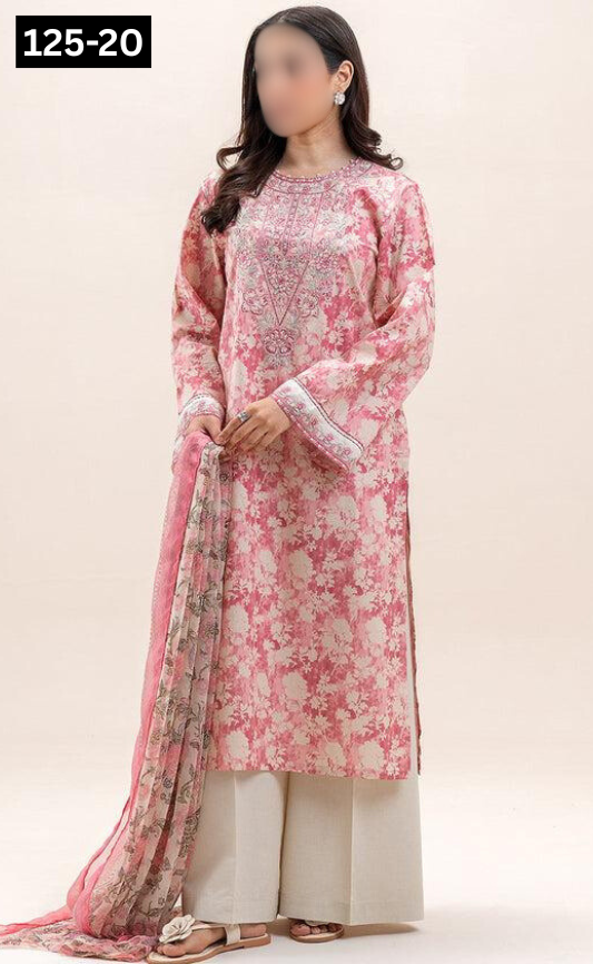 VOL 125 | DS 20 | DIGITAL PRINTED BANADORA LAWN 3PC VOIL LAWN DUPATTA