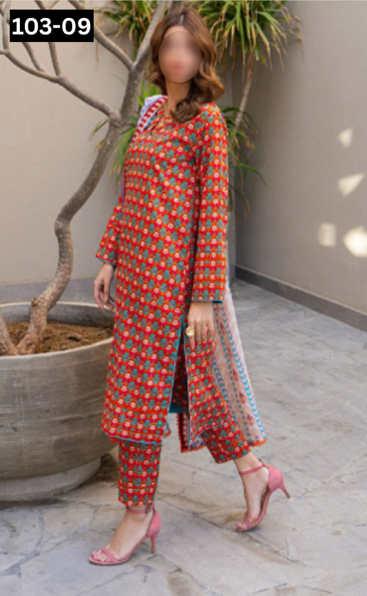 VOL 103 | DS 09 | DIGITAL PRINTED LAWN 3PC VOIL LAWN DUPATTA