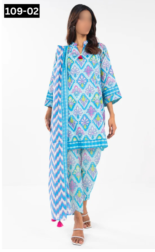 VOL 109 | DS 02 | DIGITAL PRINTED LAWN 3PC VOIL LAWN DUPATTA